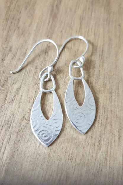 Silver Spiral Patterned Drop Earrings