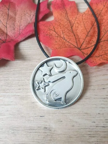 Moongazing Silver Hare pendant with stars and moon